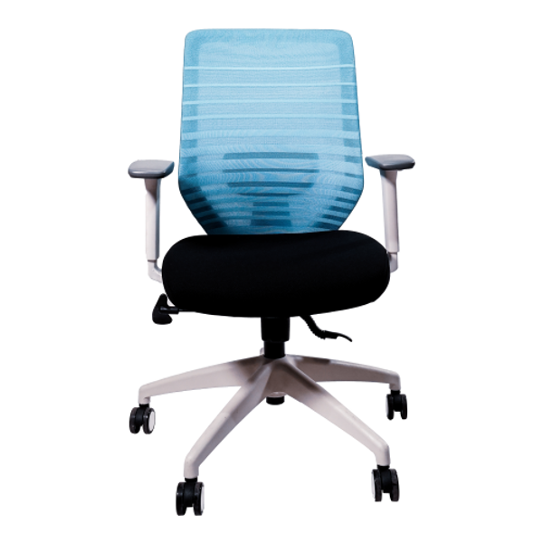 Anji High Back White Frame Mesh Chair w/arms- Blue