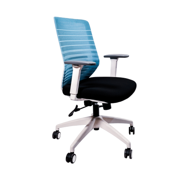 Anji High Back White Frame Mesh Chair w/arms- Blue