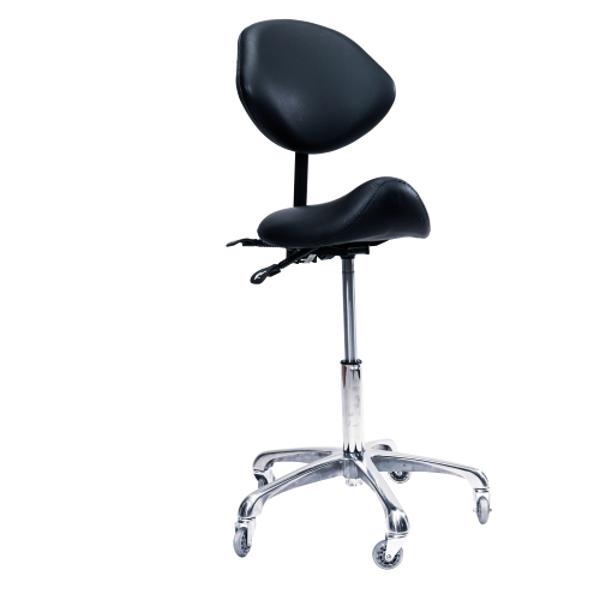 Adjustable Saddle Stool Chair w/Back - Black