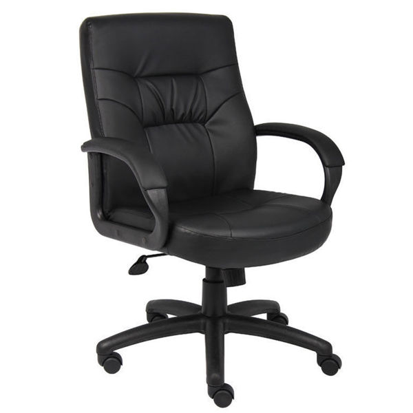Boss Medium Back Leather Plus Chair - Black