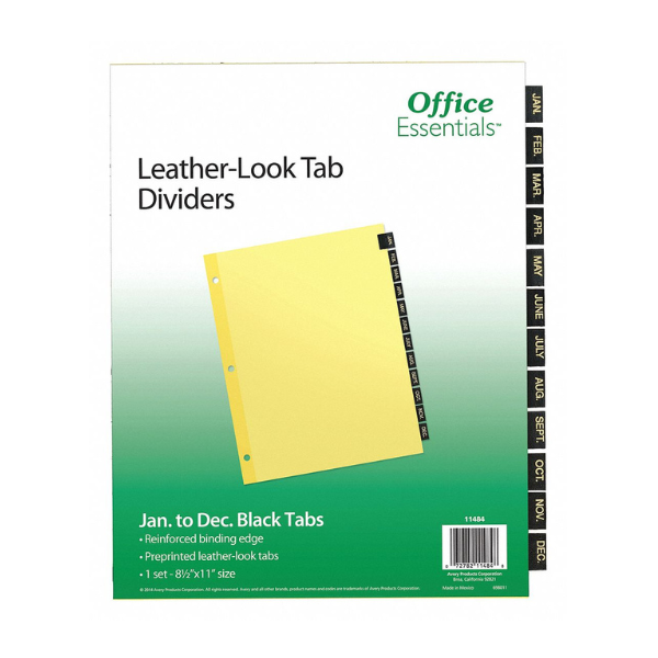 Picture of 42-014  Office Ess. Jan-Dec L/S Binder Index Leather Tabs #11484