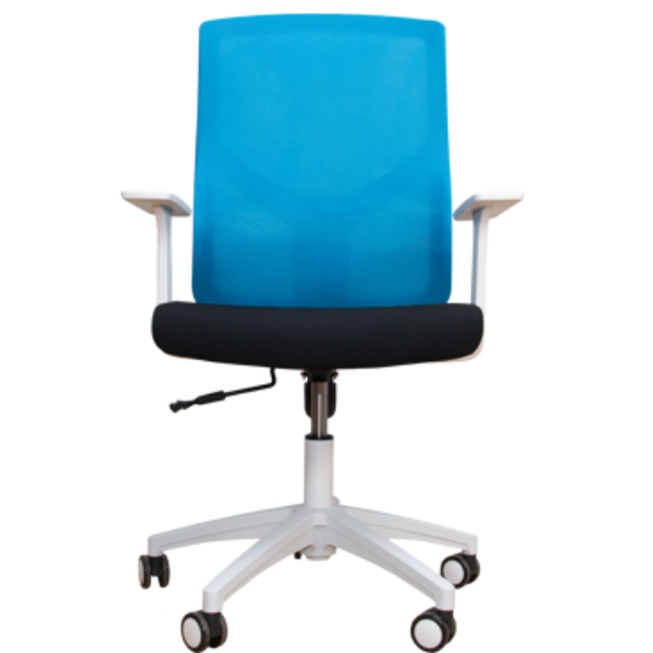 Picture of AA-5342W BL Image White Frame Mesh Chair w/T-Arms - Blue