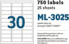 Picture of 46-002 Maco Laser/Inkjet Labels 1x2-5/8 (750) #ML-3025