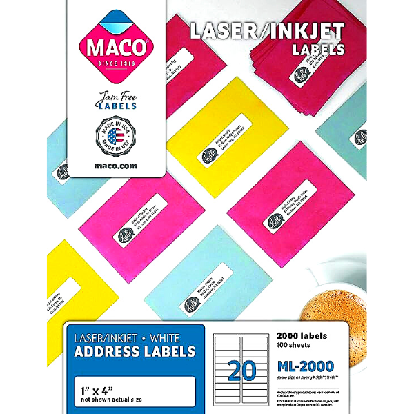 Picture of 46-007 Maco Laser/Inkjet Labels 1x4 (2000) #ML-2000