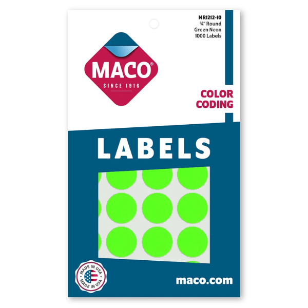 Maco Round Label 3/4" (1M) -Grn Glo #MR121210