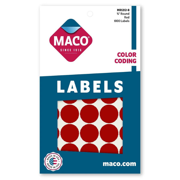 Picture of 46-034 Maco Round Label 3/4" (1M) - Red #MR1212-8