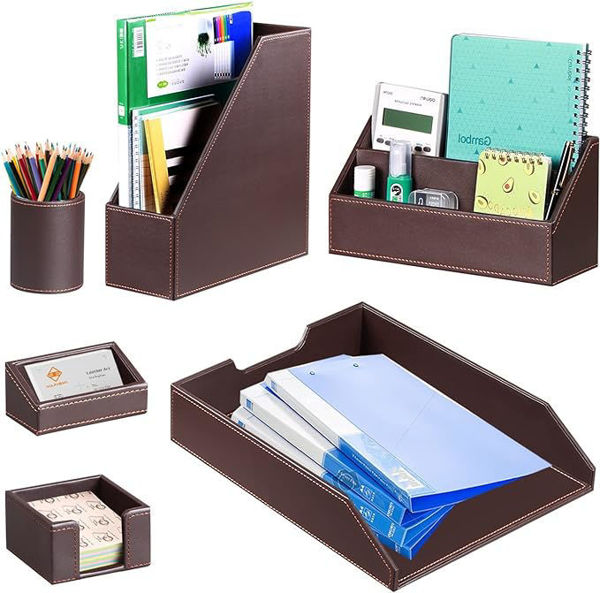 Picture of 24-042 PU Leather 6 Pcs Desk Organizer - Brown